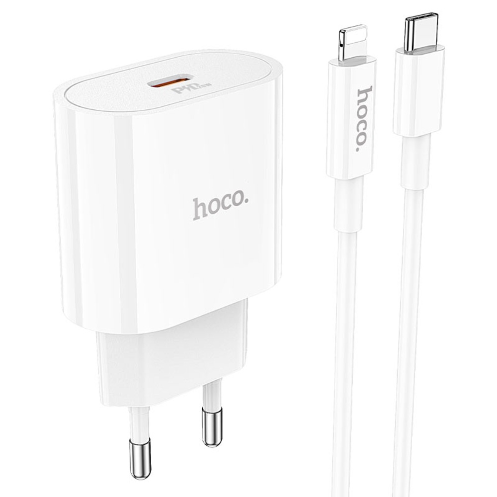 Сетевое зарядное устройство Hoco C94A Type-C PD 20W белое + кабель Type-C to Lightning