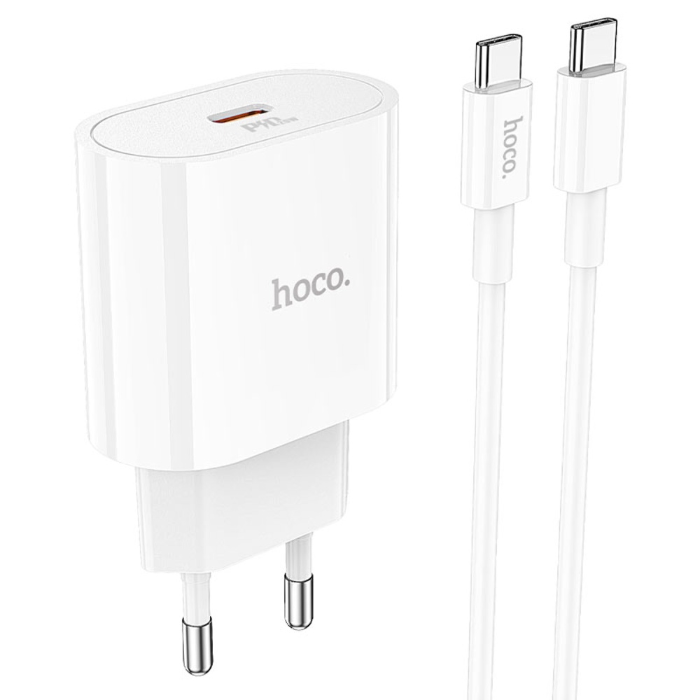 Сетевое зарядное устройство Hoco C94A Type-C PD 20W белое + кабель Type-C to Type-C