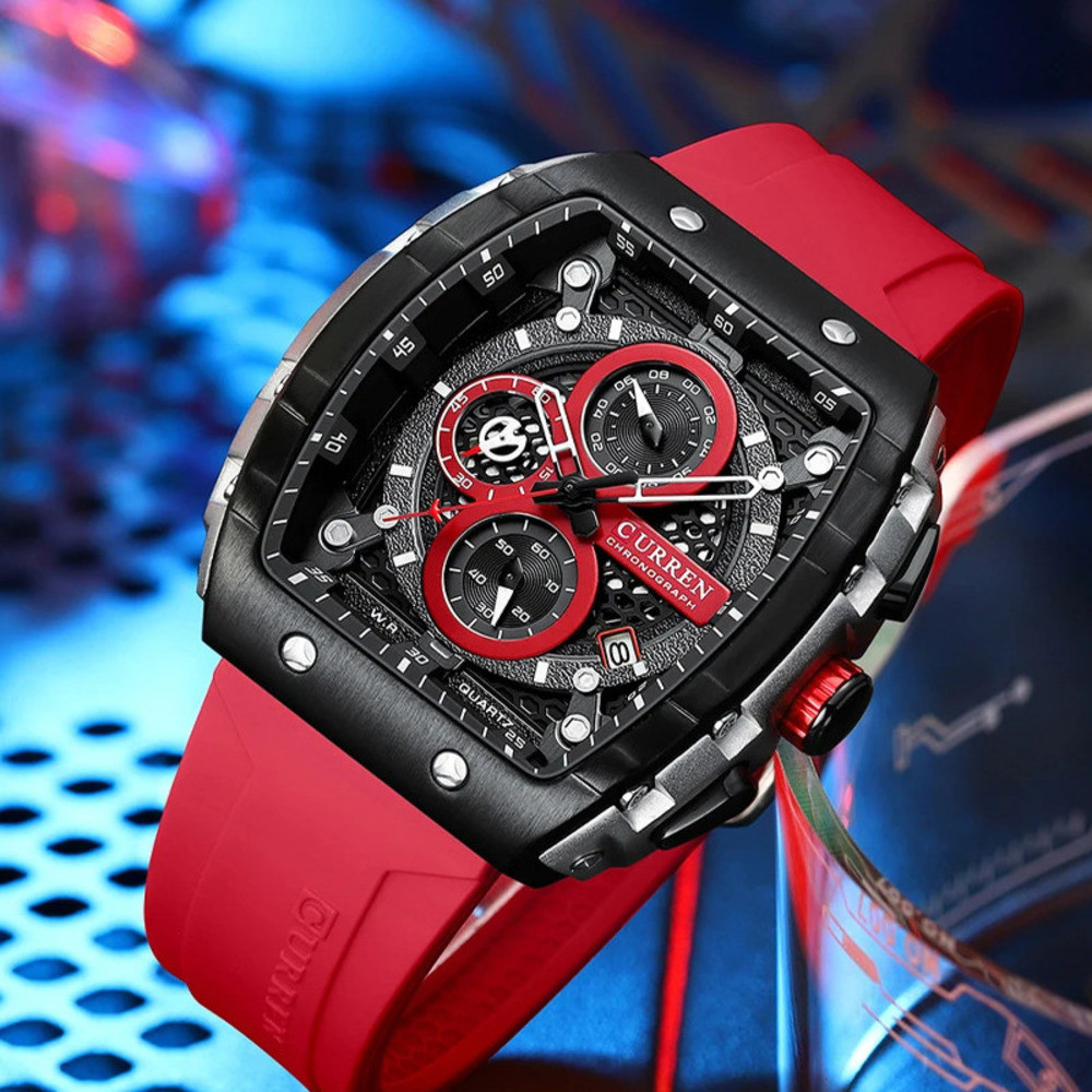 Curren 8442 Silver-Black-Red