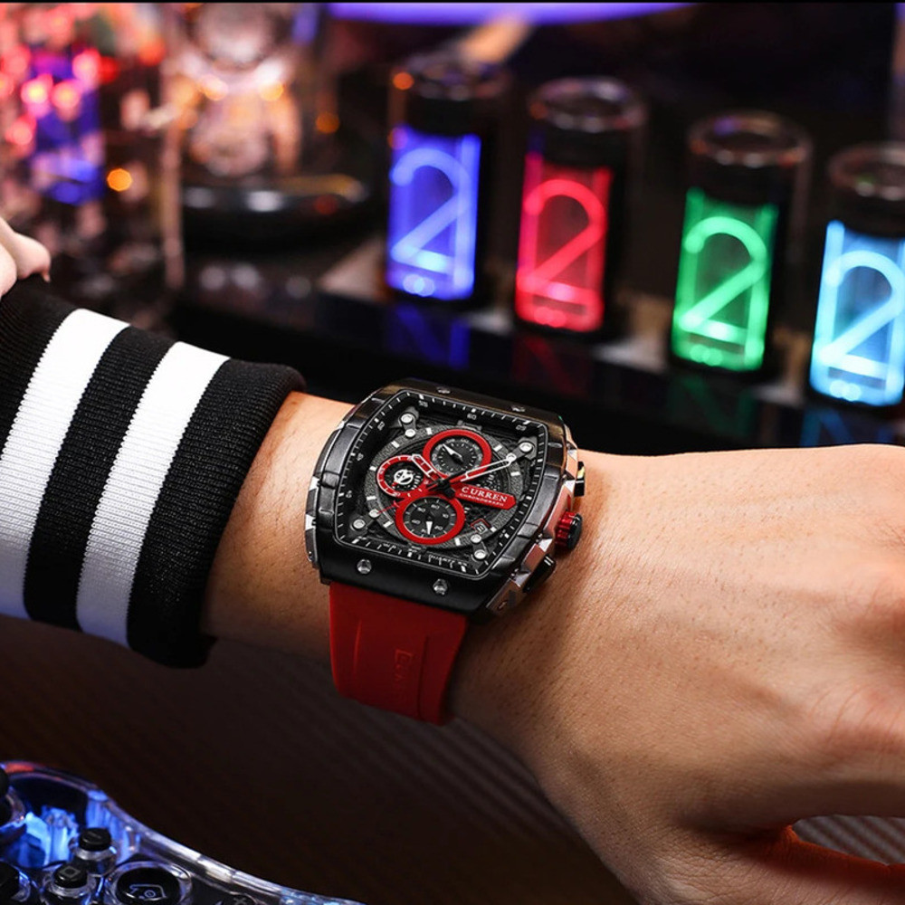 Curren 8442 Silver-Black-Red
