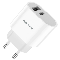 Сетевое зарядное устройство Borofone BA62A USB/ Type-C белое