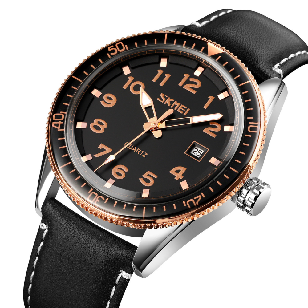 Skmei 9232LRGBK Rose-Gold Black Leather SALE