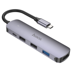 Мультиадаптер хаб Hoco HB27 5в1 Type-C to USB 3.0 (F)/ 2 USB 2.0 (F)/ HDMI (F)/ Type-C (F) PD 60W 0.135m черно-серый Мультиадаптер хаб Hoco HB27 5в1 Type-C to USB 3.0 (F)/ 2 USB 2.0 (F)/ HDMI (F)/ Type-C (F) PD 60W 0.135m черно-серый