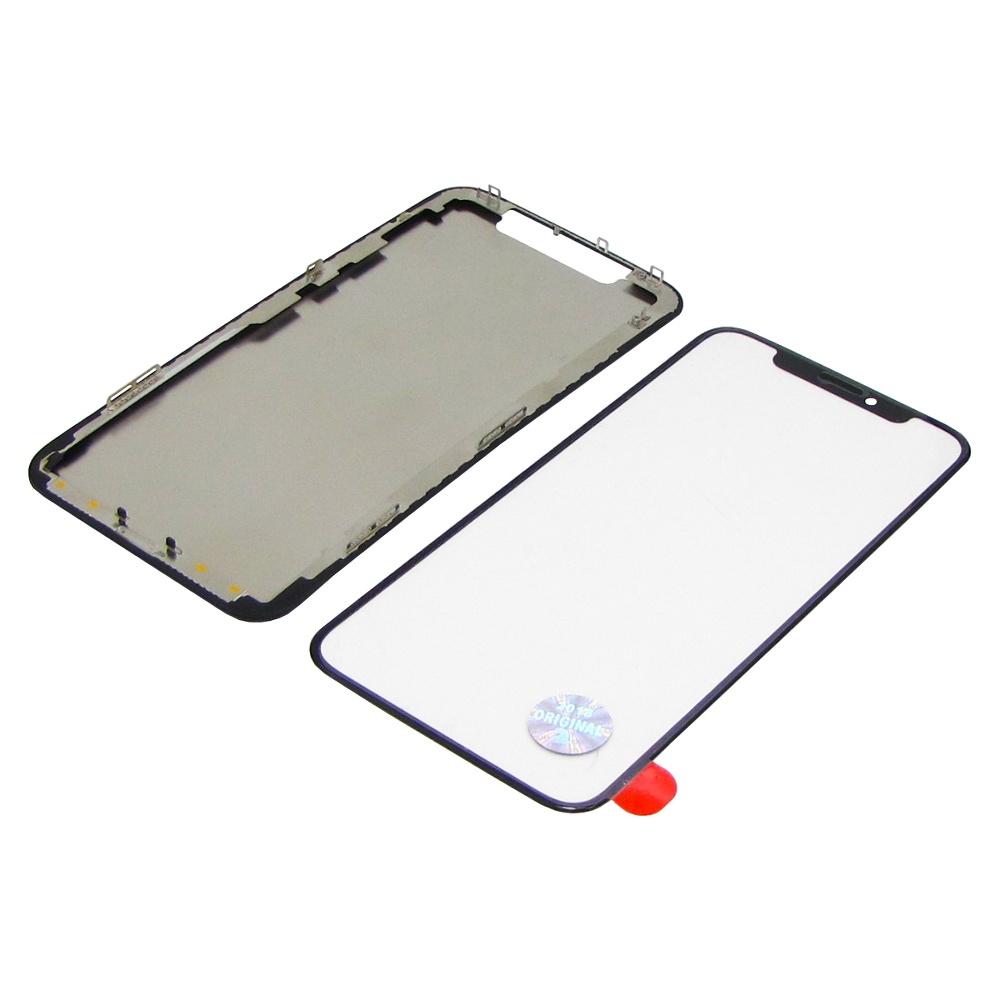 Стекло тачскрина с OCA плёнкой для Apple iPhone X чёрное с рамкой HC
