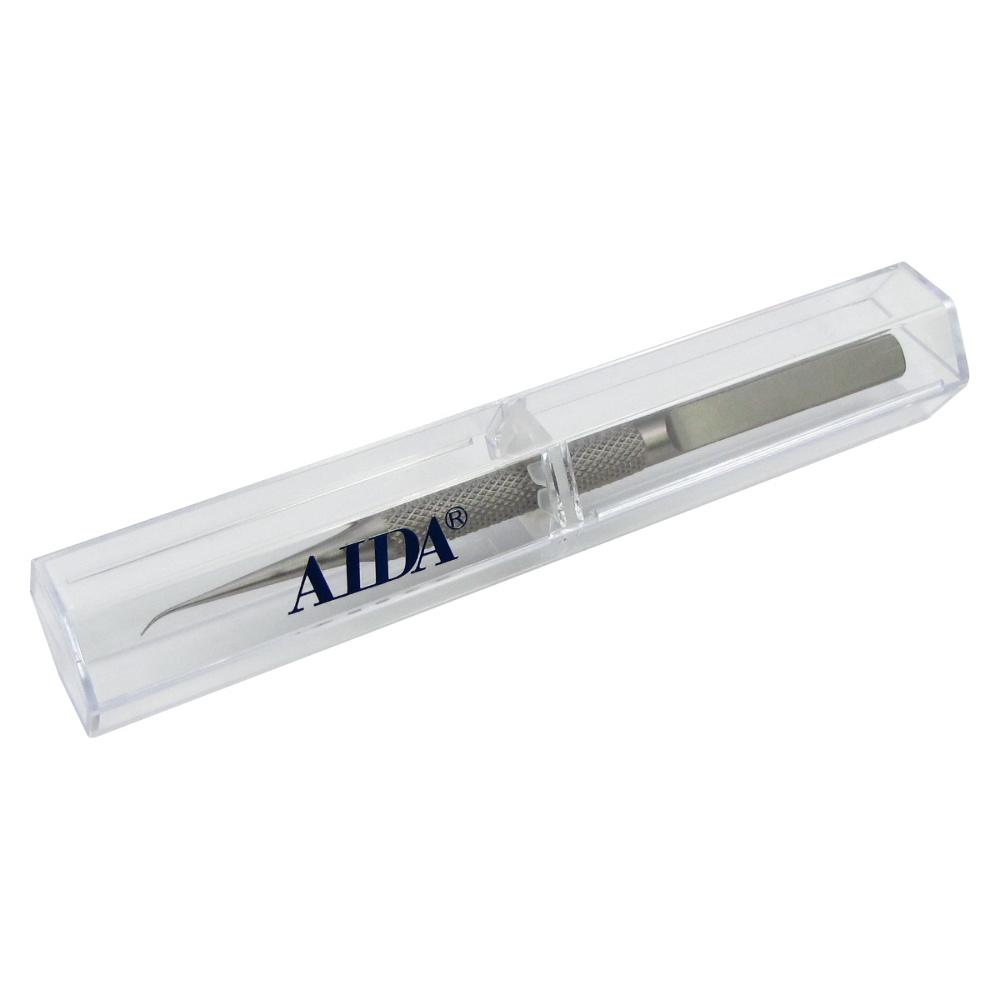 Пинцет в футляре титановый Aida AD-116-15, изогнутый с рифлёными ручками