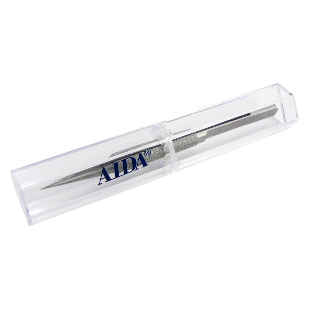 Пинцет в футляре титановый Aida AD-116-11, прямой с рифлёными ручками