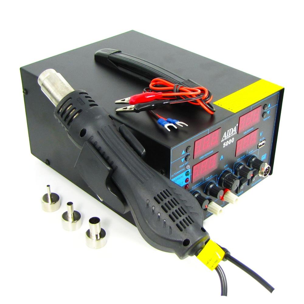 Паяльная станция Aida 5000 фен, паяльник, блок питания 30V 5A, USB A 5V 2A, цифровая индикация