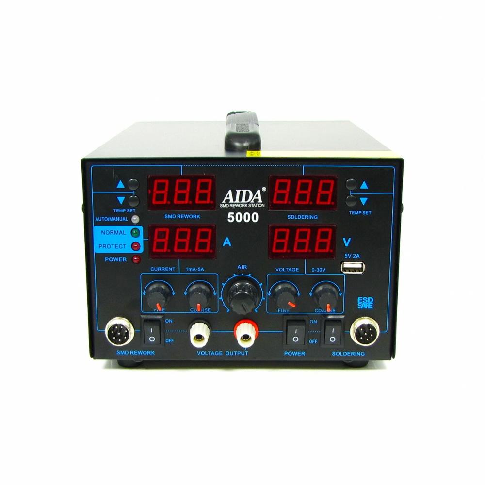 Паяльная станция Aida 5000 фен, паяльник, блок питания 30V 5A, USB A 5V 2A, цифровая индикация