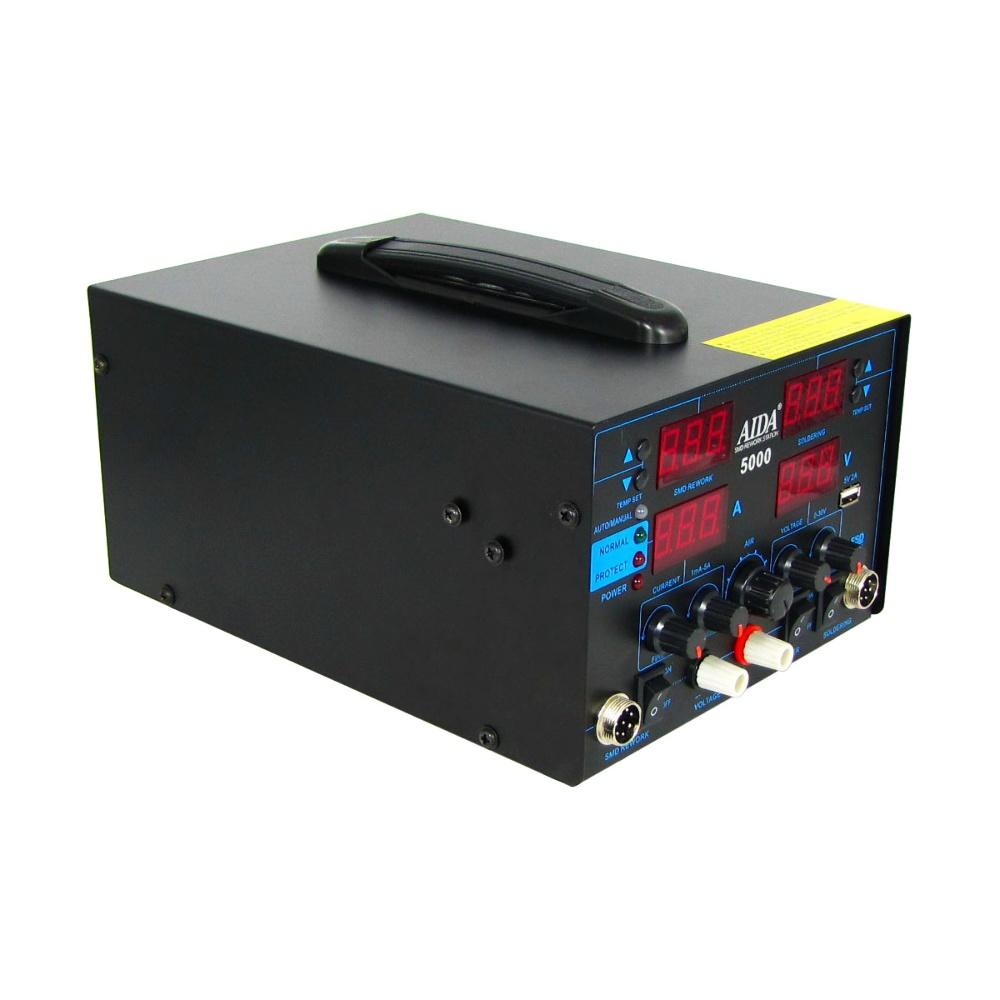 Паяльная станция Aida 5000 фен, паяльник, блок питания 30V 5A, USB A 5V 2A, цифровая индикация