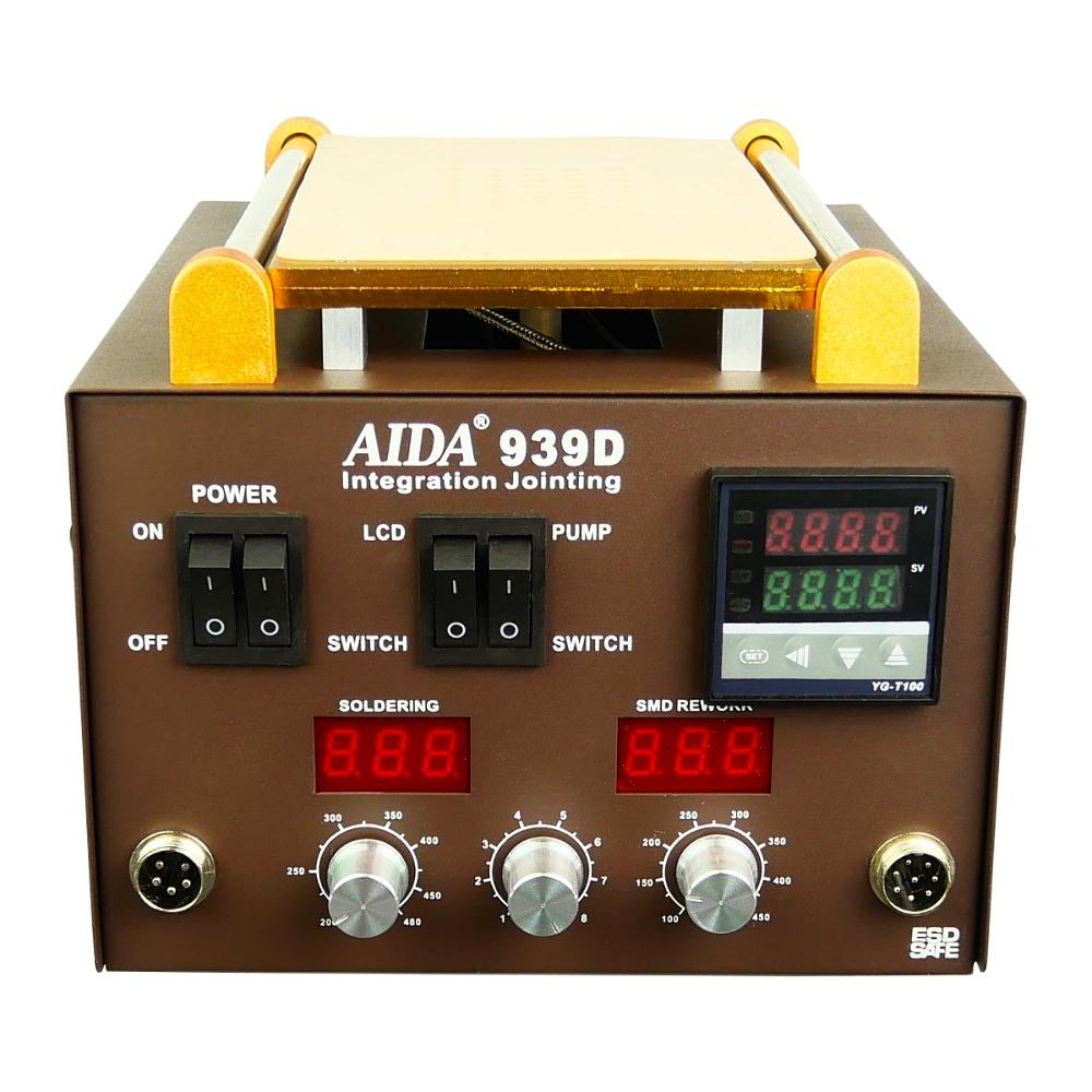 Паяльная станция Aida 939D со встроенным вакуумным сепаратором 9" (20 x 11 см), фен, паяльник, третья рука