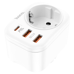 Сетевое зарядное устройство переходник Hoco NS3 USB/ 2 Type-C QC PD 20W 1 розетка белое