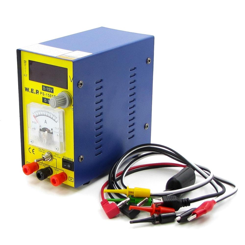 Блок питания лабораторный WEP PS-1501S компактный, 15V цифровая индикация, 1A стрелочная индикация, RF-индикатор, тестер