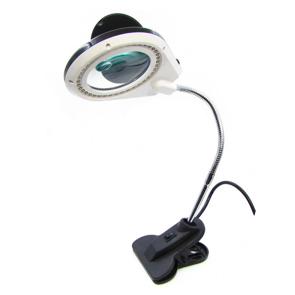 Лупа двойная на гибкой ноге с зажимом WEP 628B с регулируемой LED-подсветкой 220V (большая лупа d=85 мм, 5x; малая лупа d=20мм, 10x)