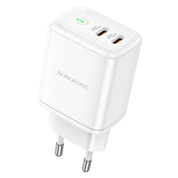 Сетевое зарядное устройство Borofone BN9 2 Type-C PD 35W белое Сетевое зарядное устройство Borofone BN9 2 Type-C PD 35W белое