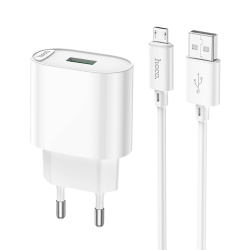 Сетевое зарядное устройство Hoco C109A USB QC 18W белое + кабель USB to MicroUSB Сетевое зарядное устройство Hoco C109A USB QC 18W белое + кабель USB to MicroUSB