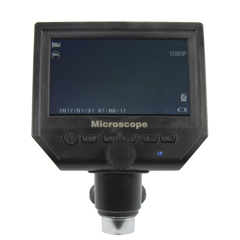 Цифровой микроскоп с монитором 4.3" G600 (запись видео и фото на microSD (16gb class 10), фокус 20-120 мм, кратность увеличения 600X)