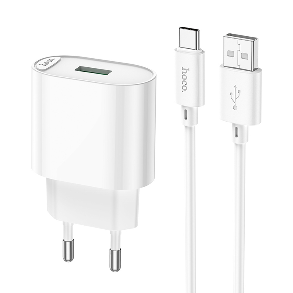 Сетевое зарядное устройство Hoco C109A USB QC 18W белое + кабель USB to Type-C