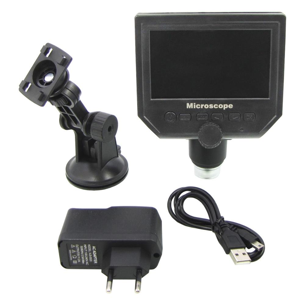 Цифровой микроскоп с монитором 4.3" G600 (запись видео и фото на microSD (16gb class 10), фокус 20-120 мм, кратность увеличения 600X)