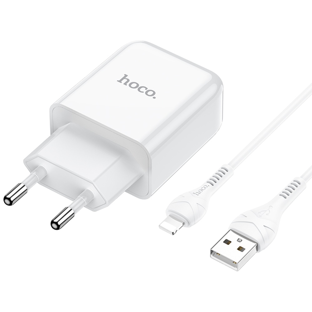 Сетевое зарядное устройство Hoco N2 USB белое + кабель USB to Lightning