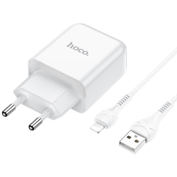 Сетевое зарядное устройство Hoco N2 USB белое + кабель USB to Lightning