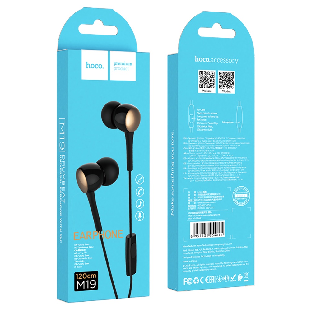 Наушники вакуумные Hoco M19 Jack 3.5 black