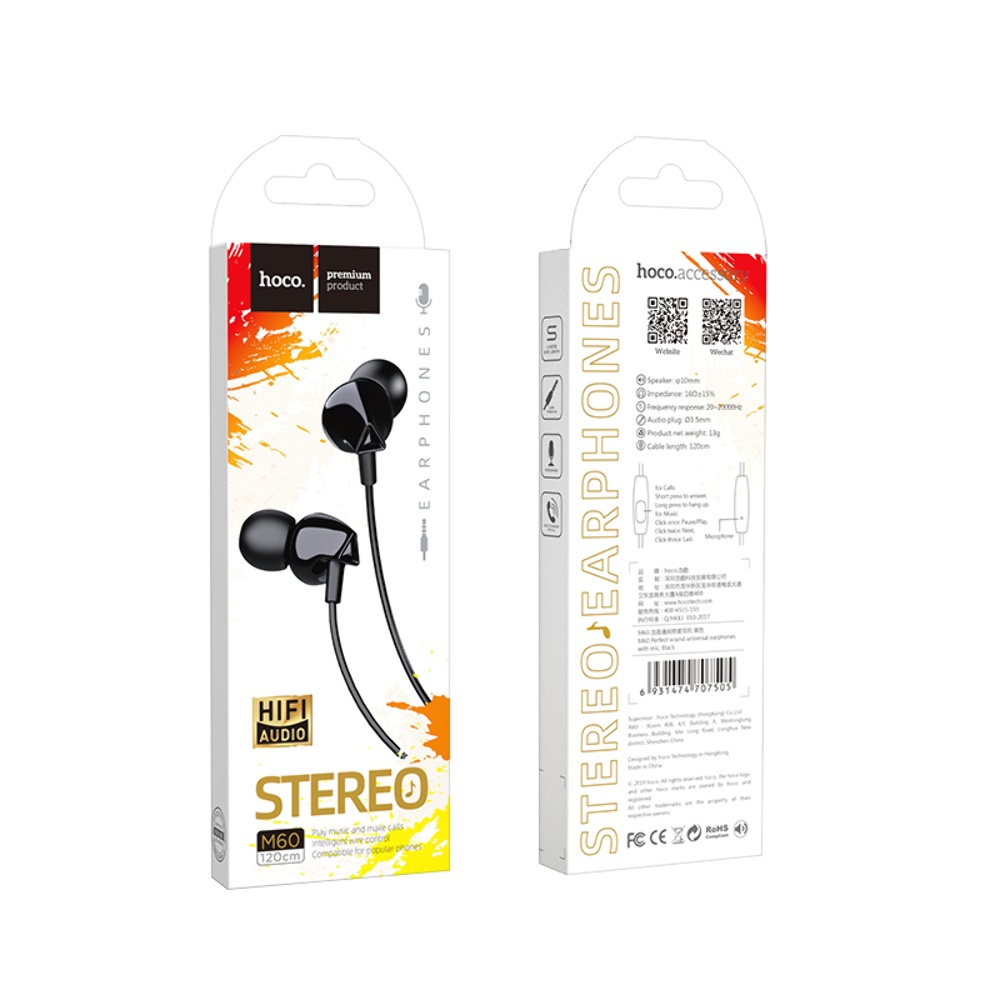 Наушники вакуумные Hoco M60 Jack 3.5 black