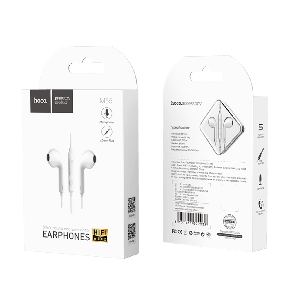 Наушники вкладыши Hoco M55 Jack 3.5 white