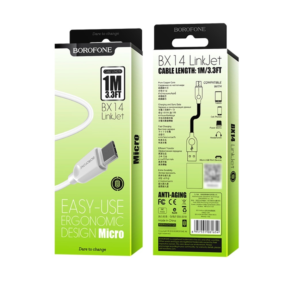 Кабель Borofone BX14 USB to MicroUSB 1m white
