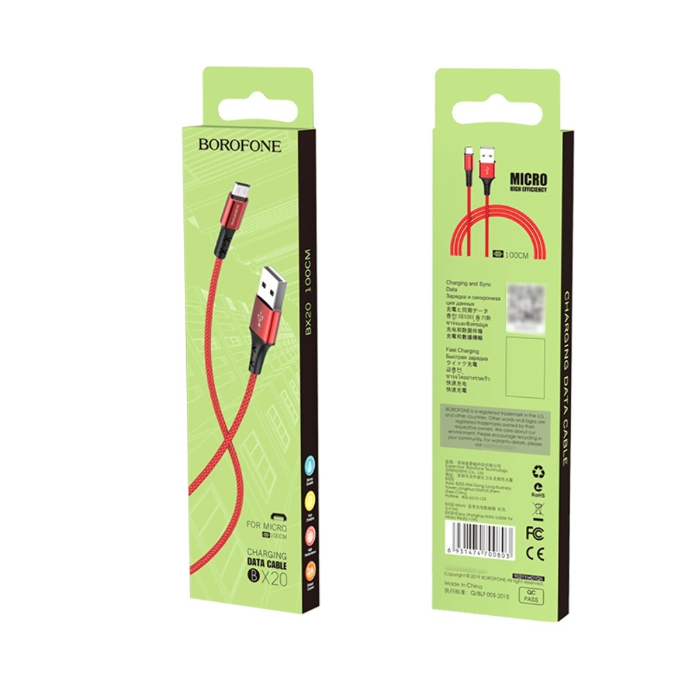 Кабель Borofone BX20 USB to MicroUSB 1m red