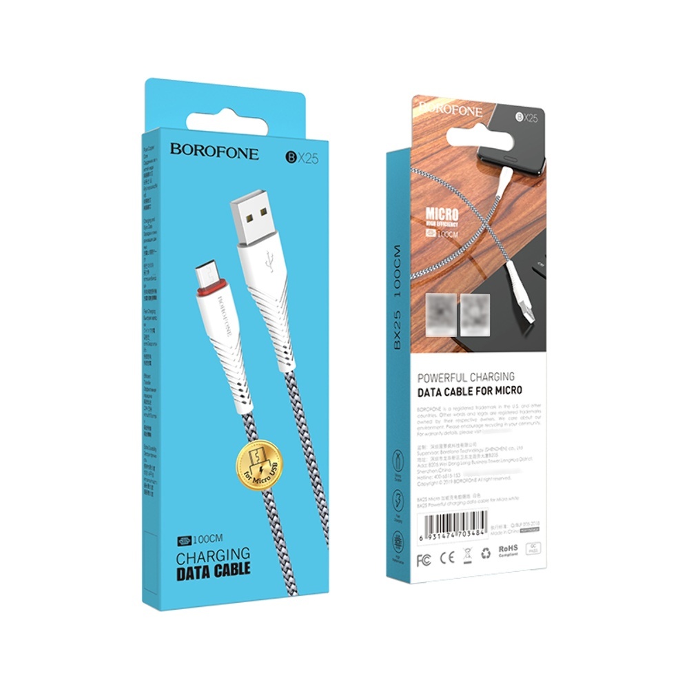 Кабель Borofone BX25 USB to MicroUSB 1m white