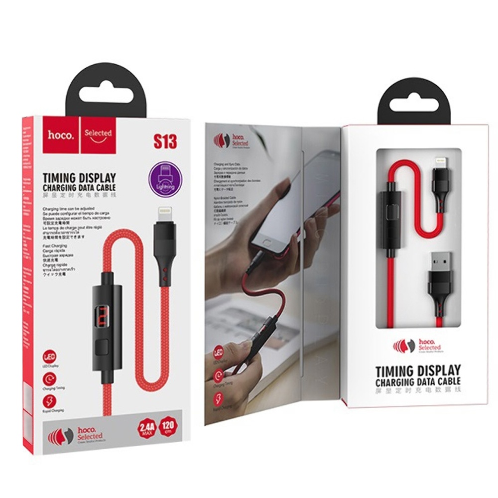 Кабель Hoco S13 с таймером USB to Lightning 1.2m red