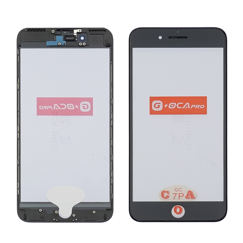 Стекло тачскрина с OCA плёнкой для Apple iPhone 7 Plus чёрное с рамкой и сеточкой G+OCA Pro