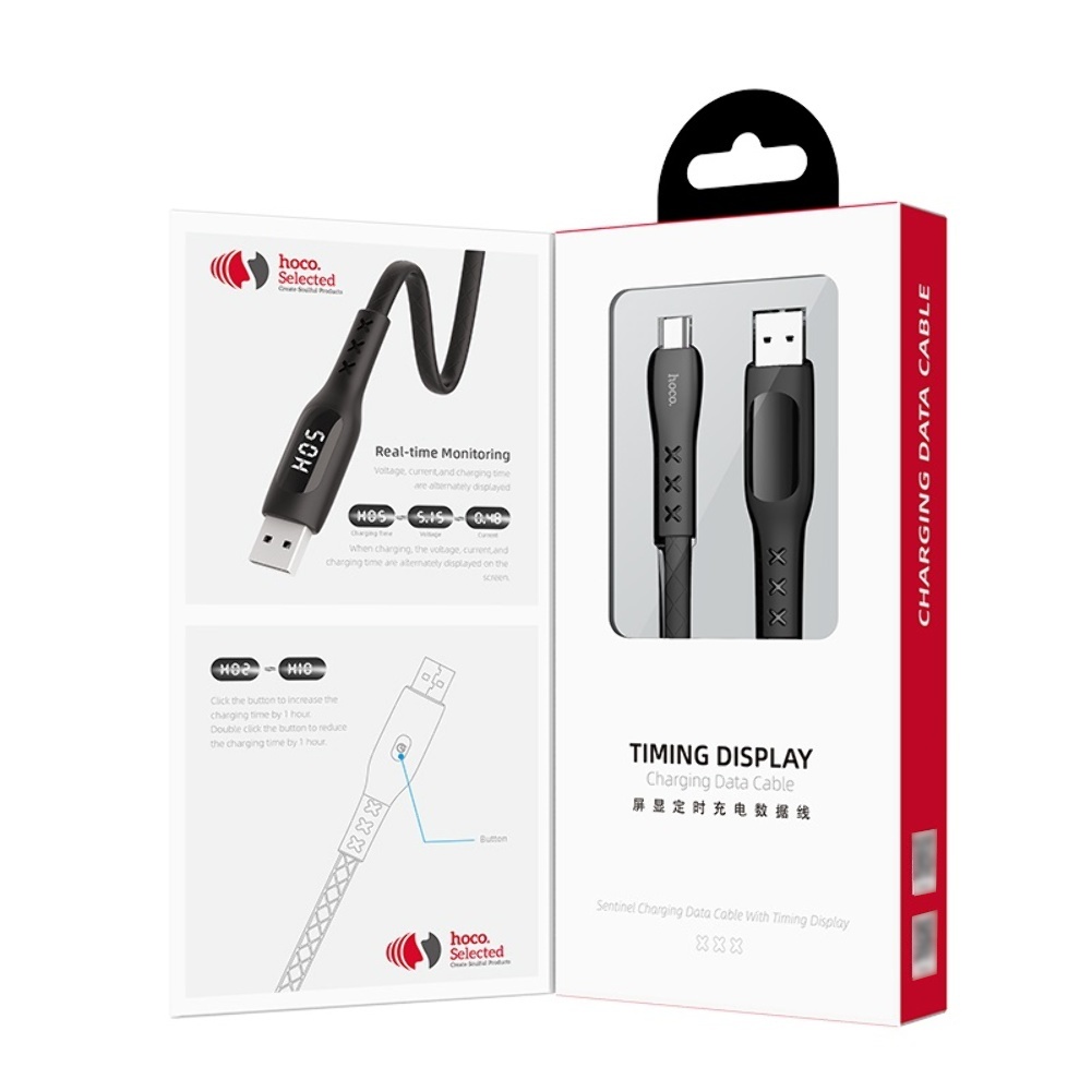 Кабель Hoco S6 с таймером USB to MicroUSB 1.2m black