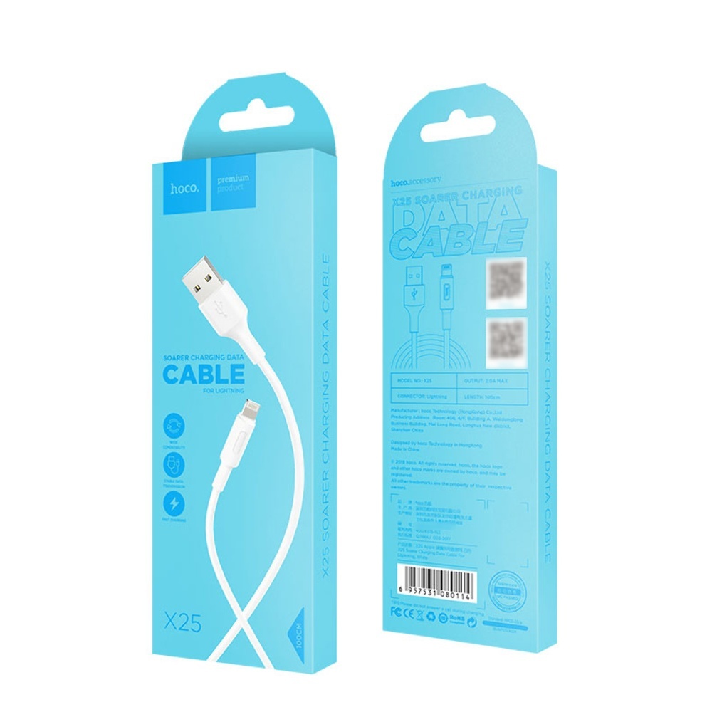 Кабель Hoco X25 USB to Lightning 1m white