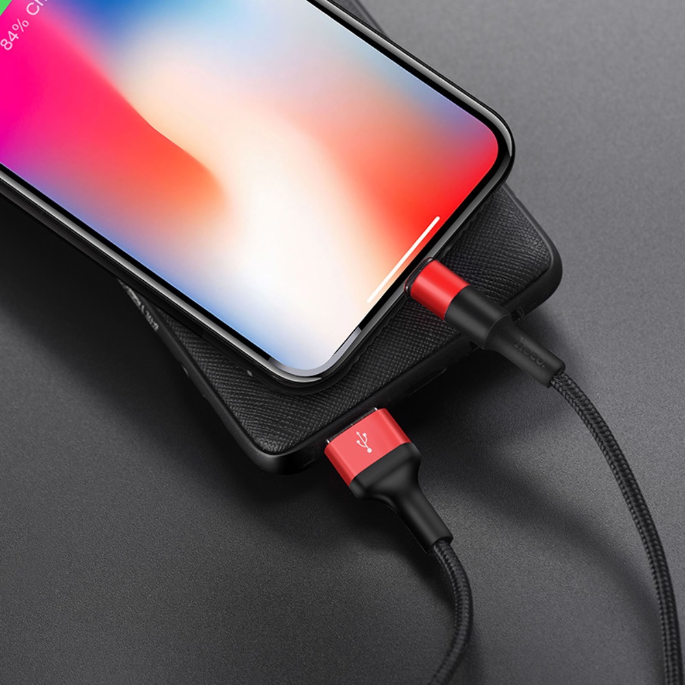 Кабель Hoco X26 USB to Lightning 1m black red