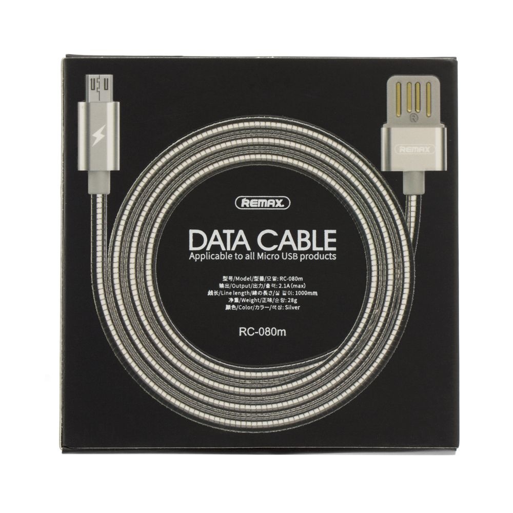 Кабель Remax RC-080m в металлической оплетке USB to MicroUSB 1m silver
