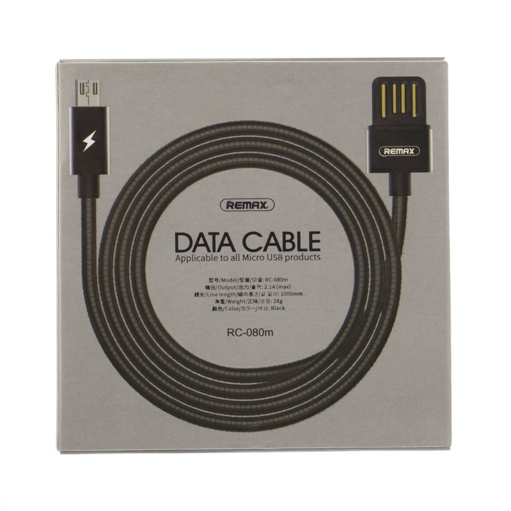 Кабель Remax RC-080m в металлической оплетке USB to MicroUSB 1m metal gray