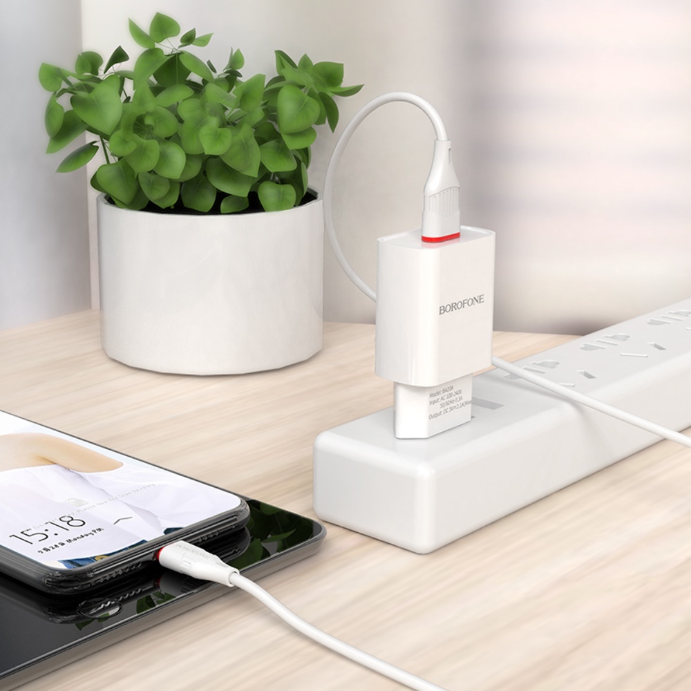 Сетевое зарядное устройство Borofone BA20A USB белое + кабель USB to MicroUSB