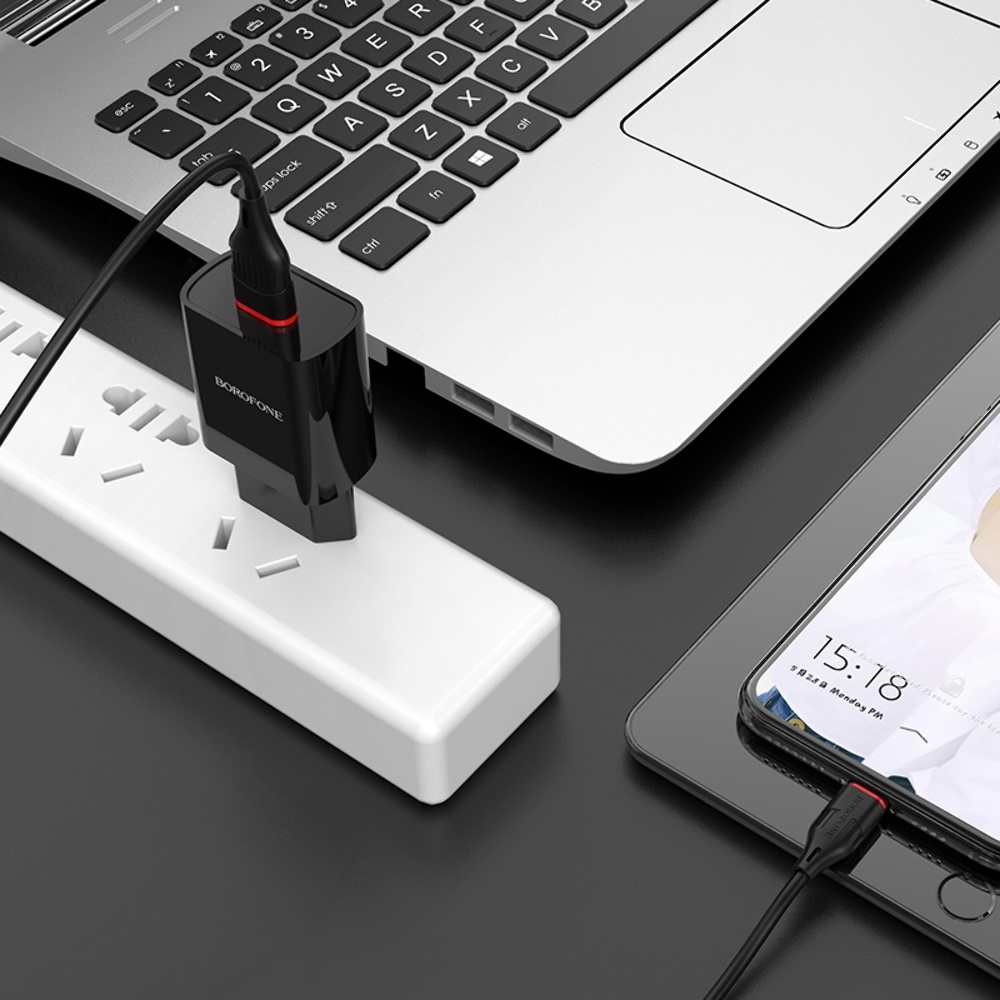 Сетевое зарядное устройство Borofone BA20A USB черное + кабель USB to MicroUSB