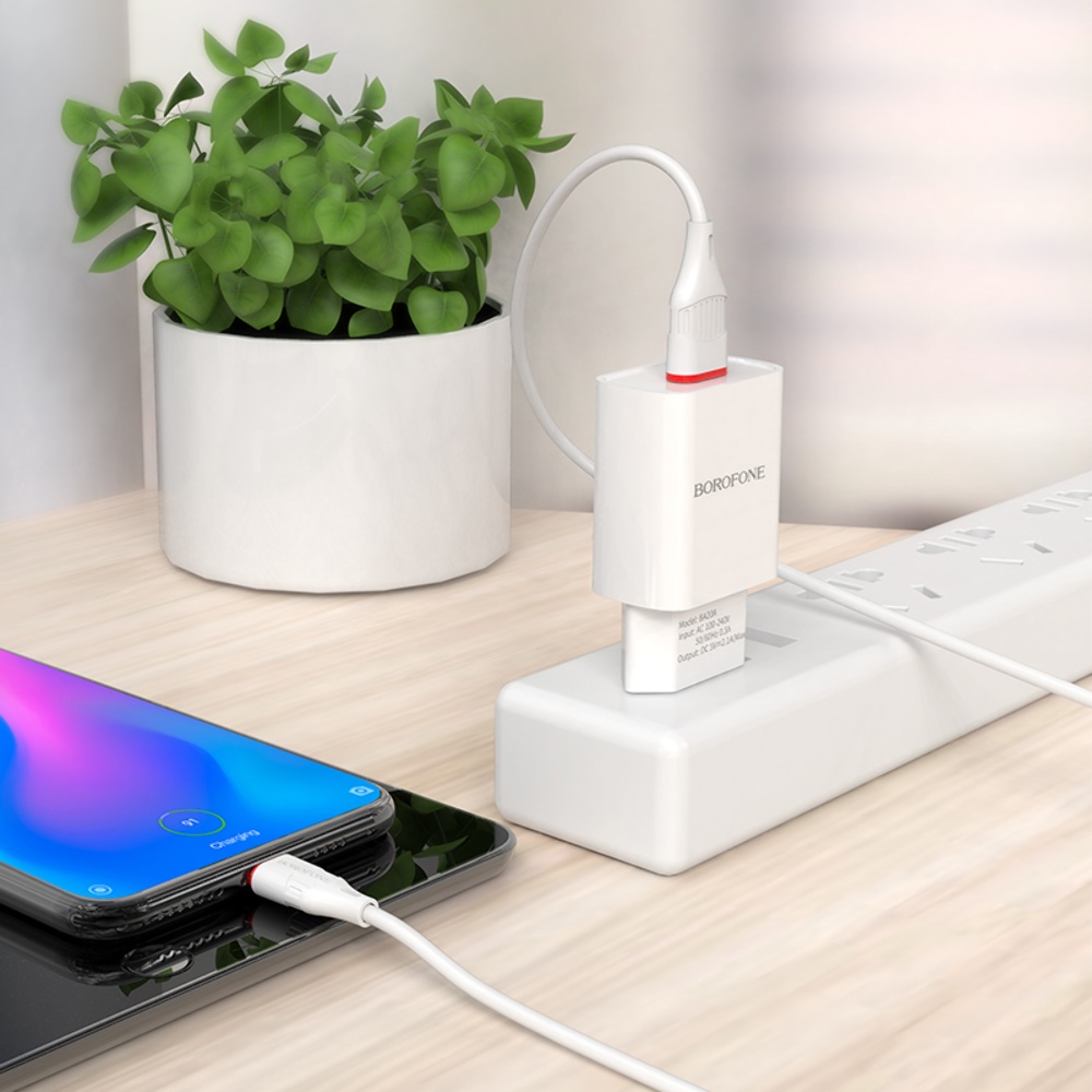 Сетевое зарядное устройство Borofone BA20A USB белое + кабель USB to Type-C