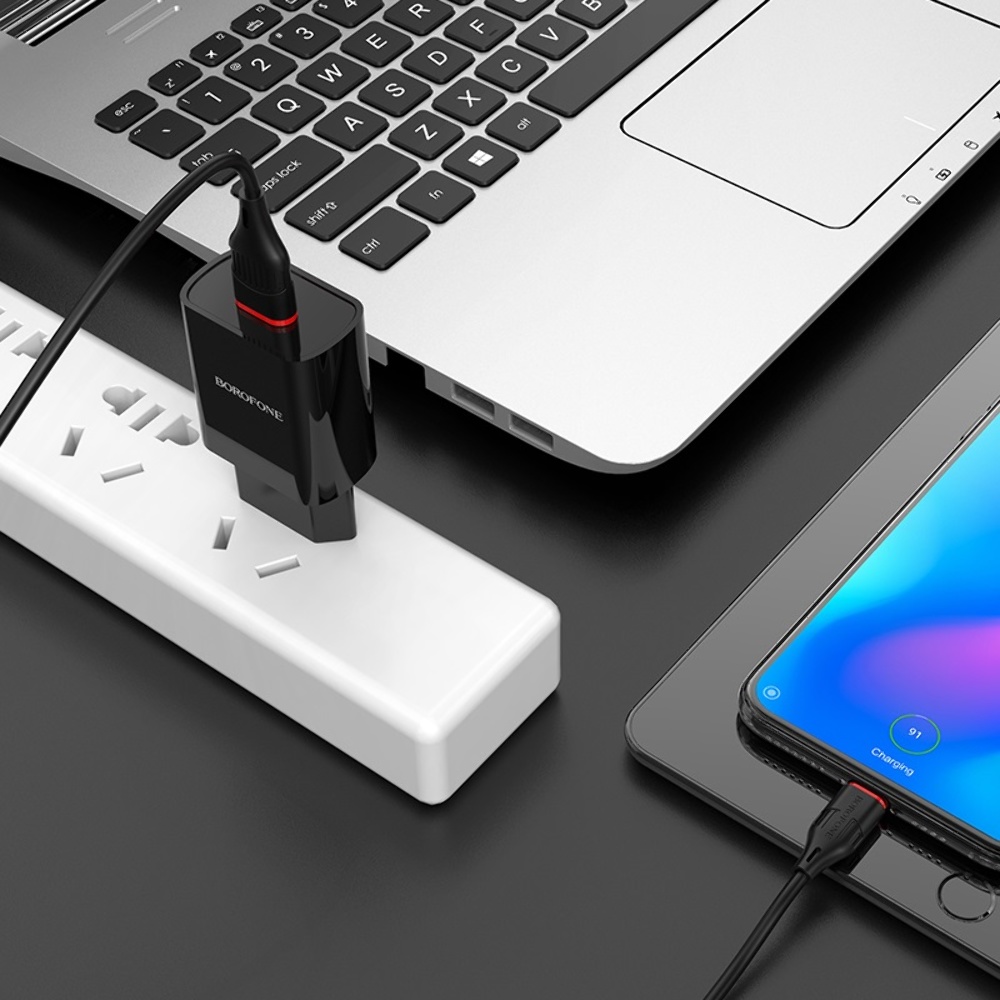 Сетевое зарядное устройство Borofone BA20A USB черное + кабель USB to Type-C
