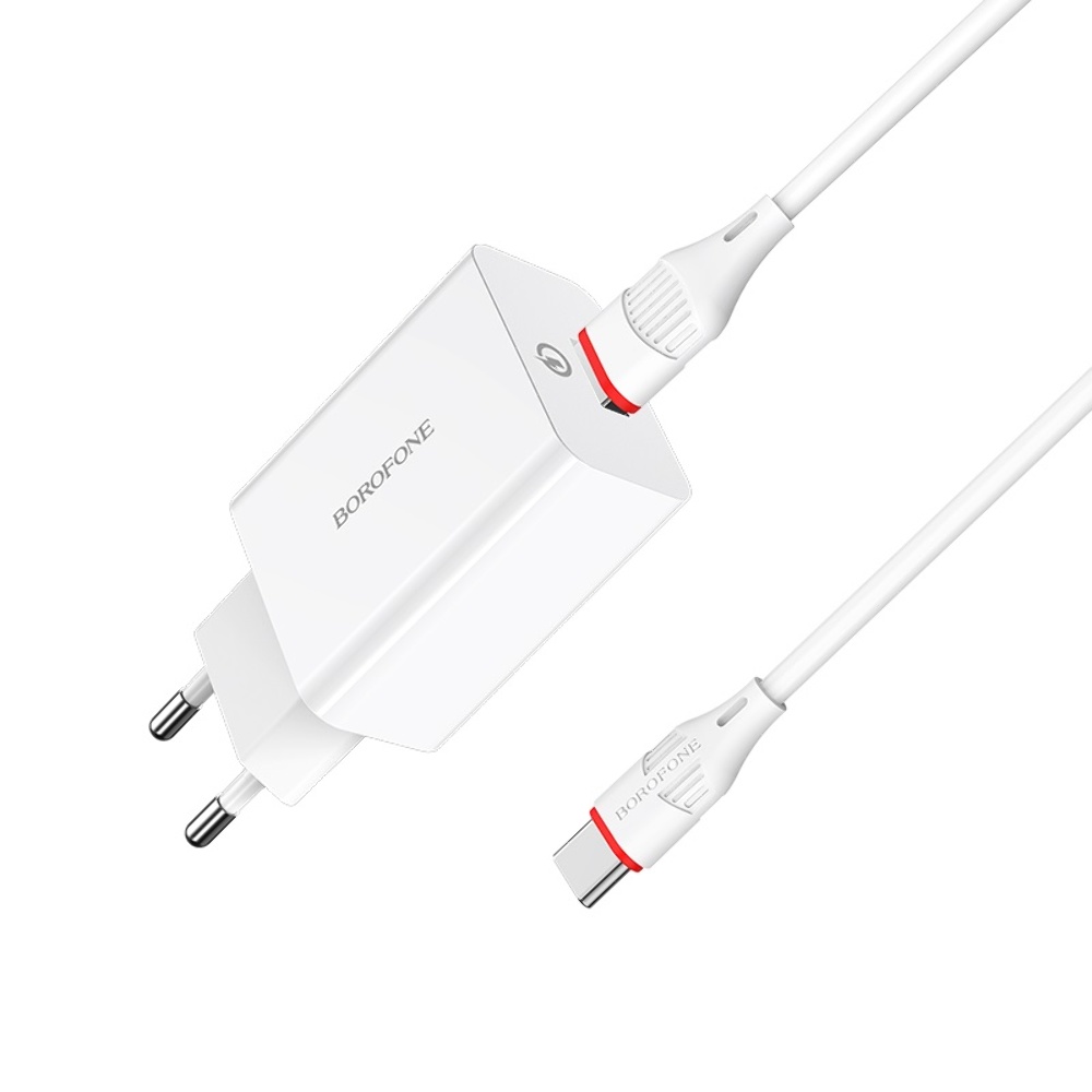 Сетевое зарядное устройство Borofone BA21A USB QC 18W белое + кабель USB to Type-C