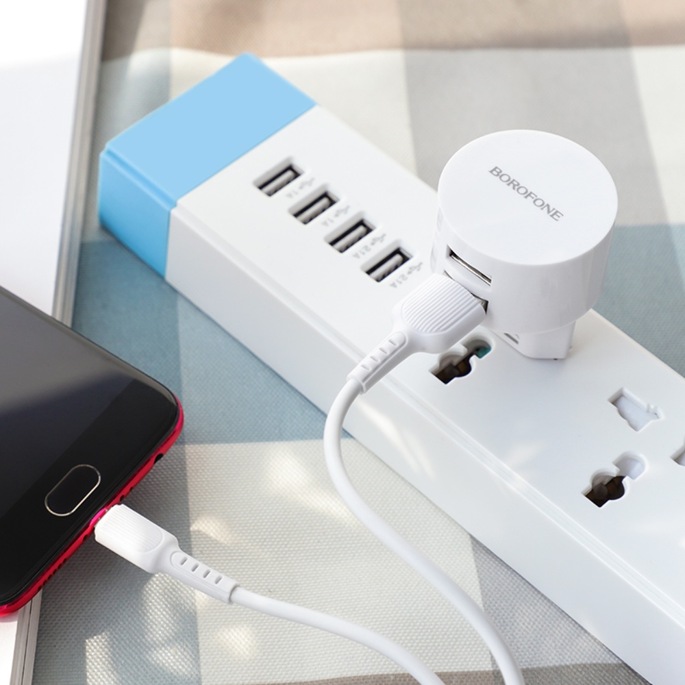 Сетевое зарядное устройство Borofone BA23A 2 USB белое + кабель USB to MicroUSB