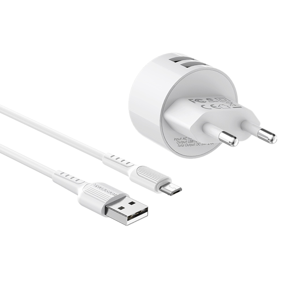 Сетевое зарядное устройство Borofone BA23A 2 USB белое + кабель USB to MicroUSB