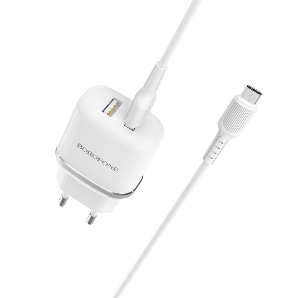 Сетевое зарядное устройство Borofone BA25A 2 USB белое + кабель USB to MicroUSB