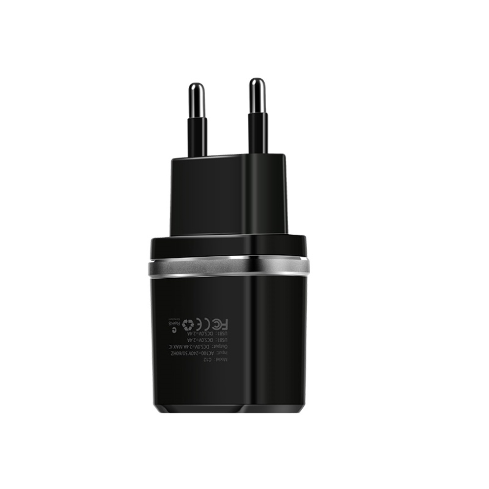 Сетевое зарядное устройство Hoco C12 2 USB черное + кабель USB to Lightning