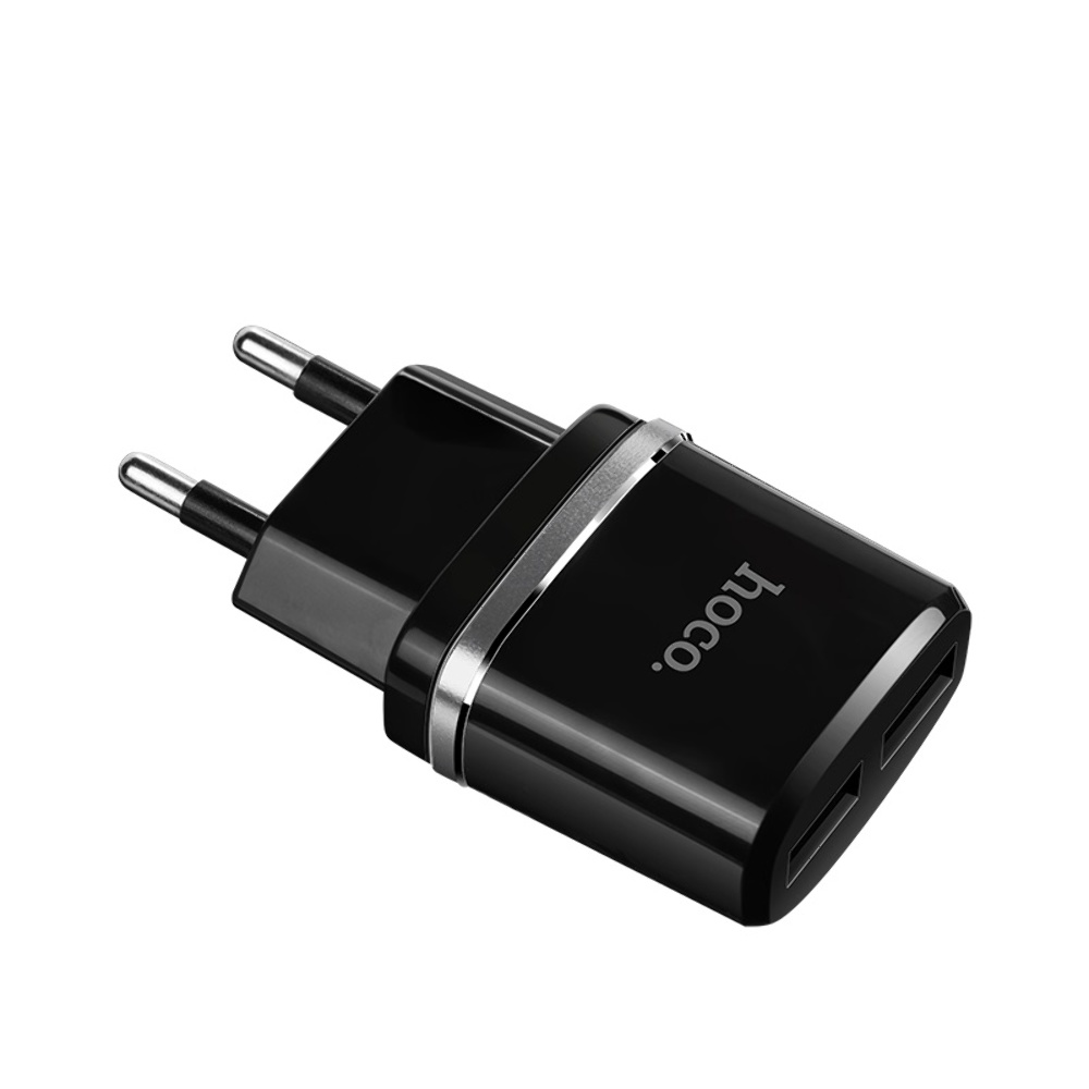 Сетевое зарядное устройство Hoco C12 2 USB черное + кабель USB to MicroUSB
