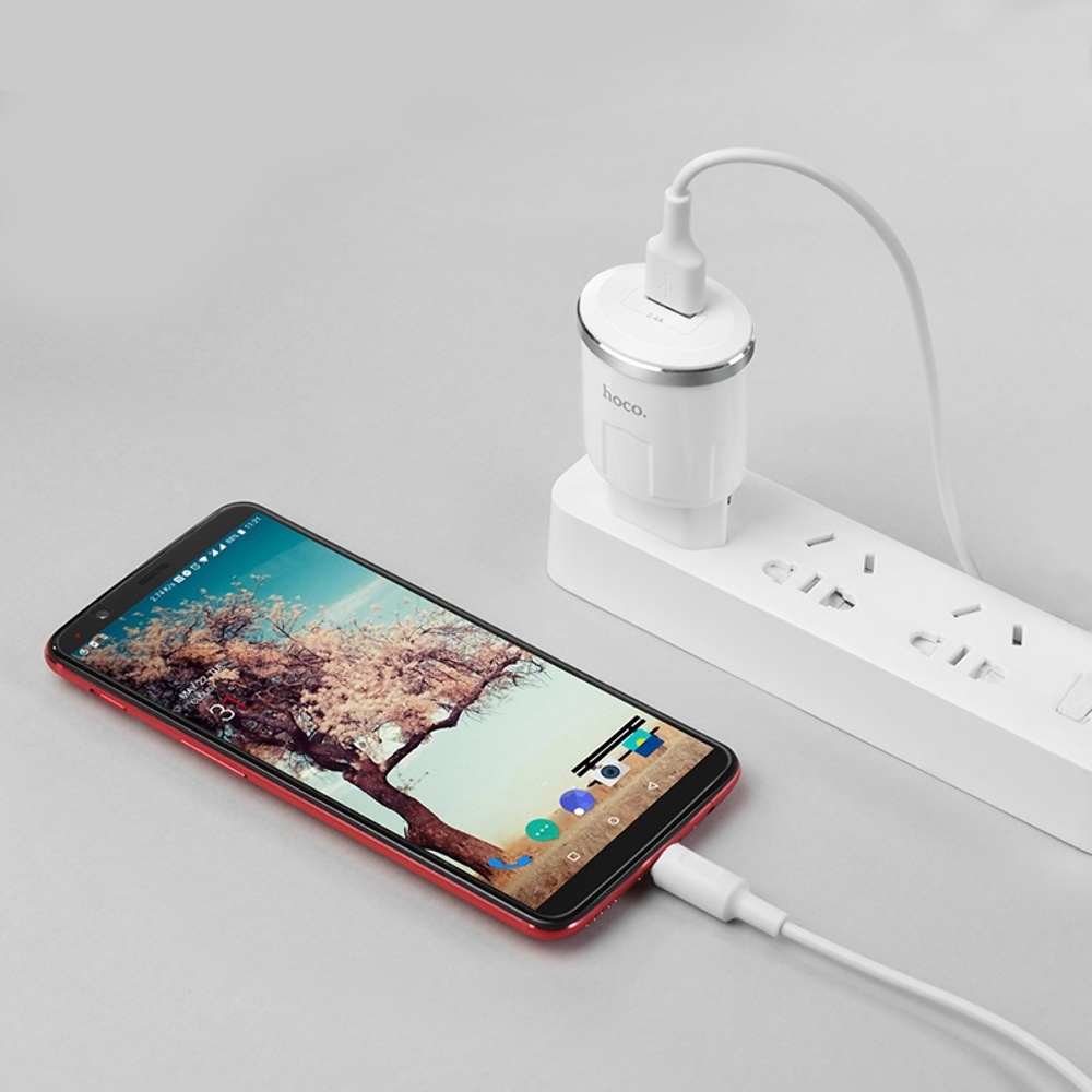 Сетевое зарядное устройство Hoco C37A USB белое + кабель USB to Type-C