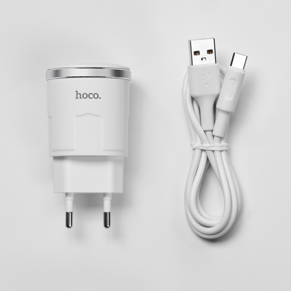 Сетевое зарядное устройство Hoco C37A USB белое + кабель USB to Type-C