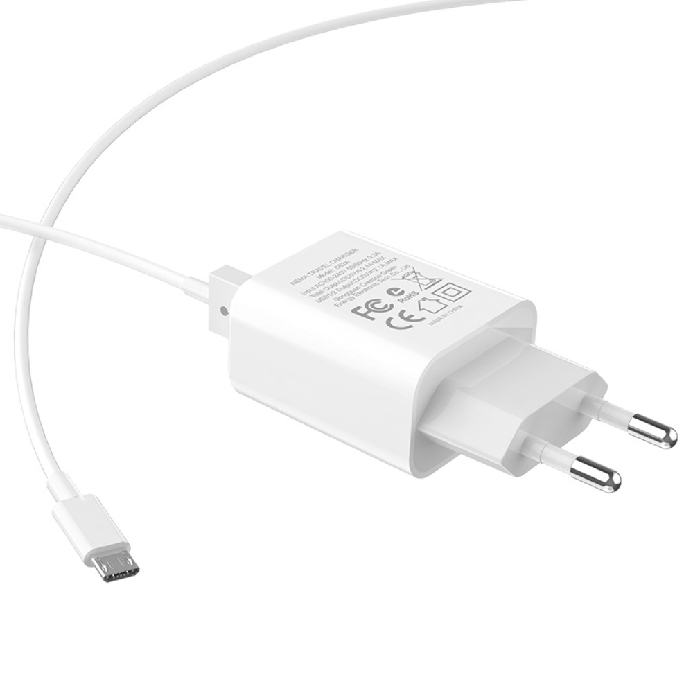 Сетевое зарядное устройство Hoco C62A 2 USB белое + кабель USB to MicroUSB